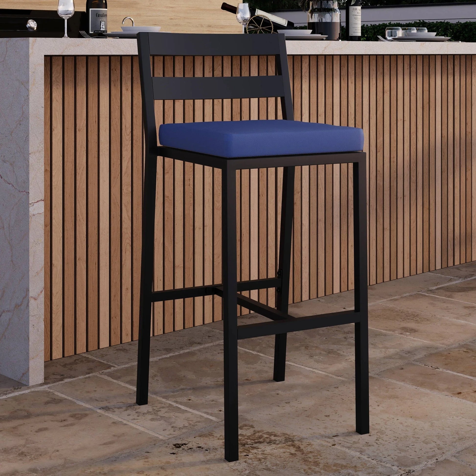 Chelsea Modern Patio Bar Chair in Powder-Coated Aluminum with Removable Cushion - Elax Furniture