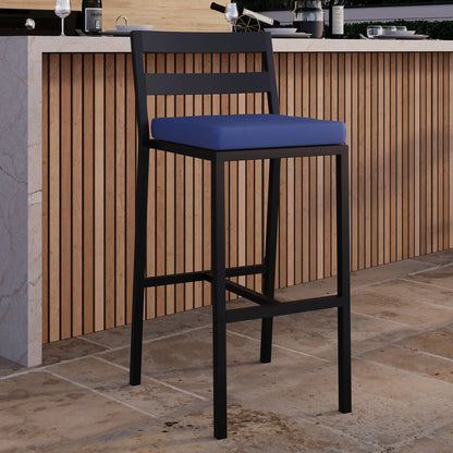 Chelsea Modern Patio Bar Chair in Powder-Coated Aluminum with Removable Cushion - Elax Furniture