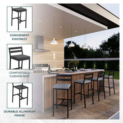 Chelsea Modern Patio Bar Chair in Powder-Coated Aluminum with Removable Cushion - Elax Furniture