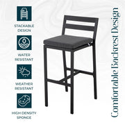 Chelsea Modern Patio Bar Chair in Powder-Coated Aluminum with Removable Cushion - Elax Furniture
