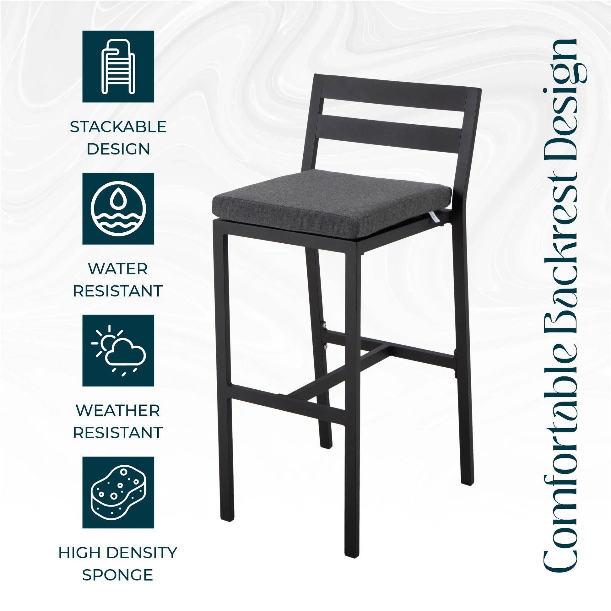 Chelsea Modern Patio Bar Chair in Powder-Coated Aluminum with Removable Cushion - Elax Furniture