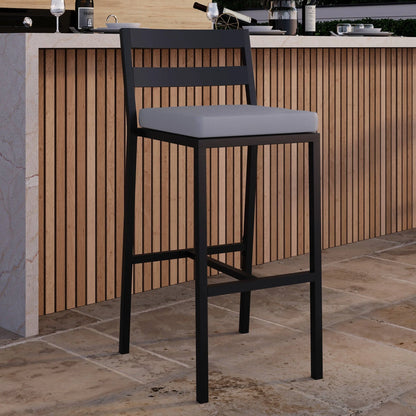 Chelsea Modern Patio Bar Chair in Powder-Coated Aluminum with Removable Cushion - Elax Furniture