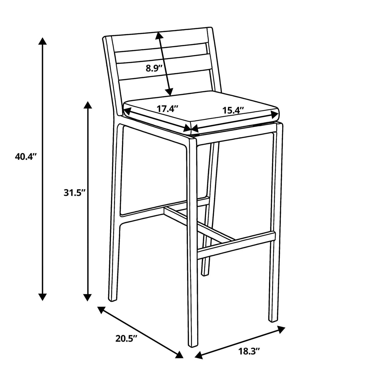 Chelsea Modern Patio Bar Chair in Powder-Coated Aluminum with Removable Cushion - Elax Furniture