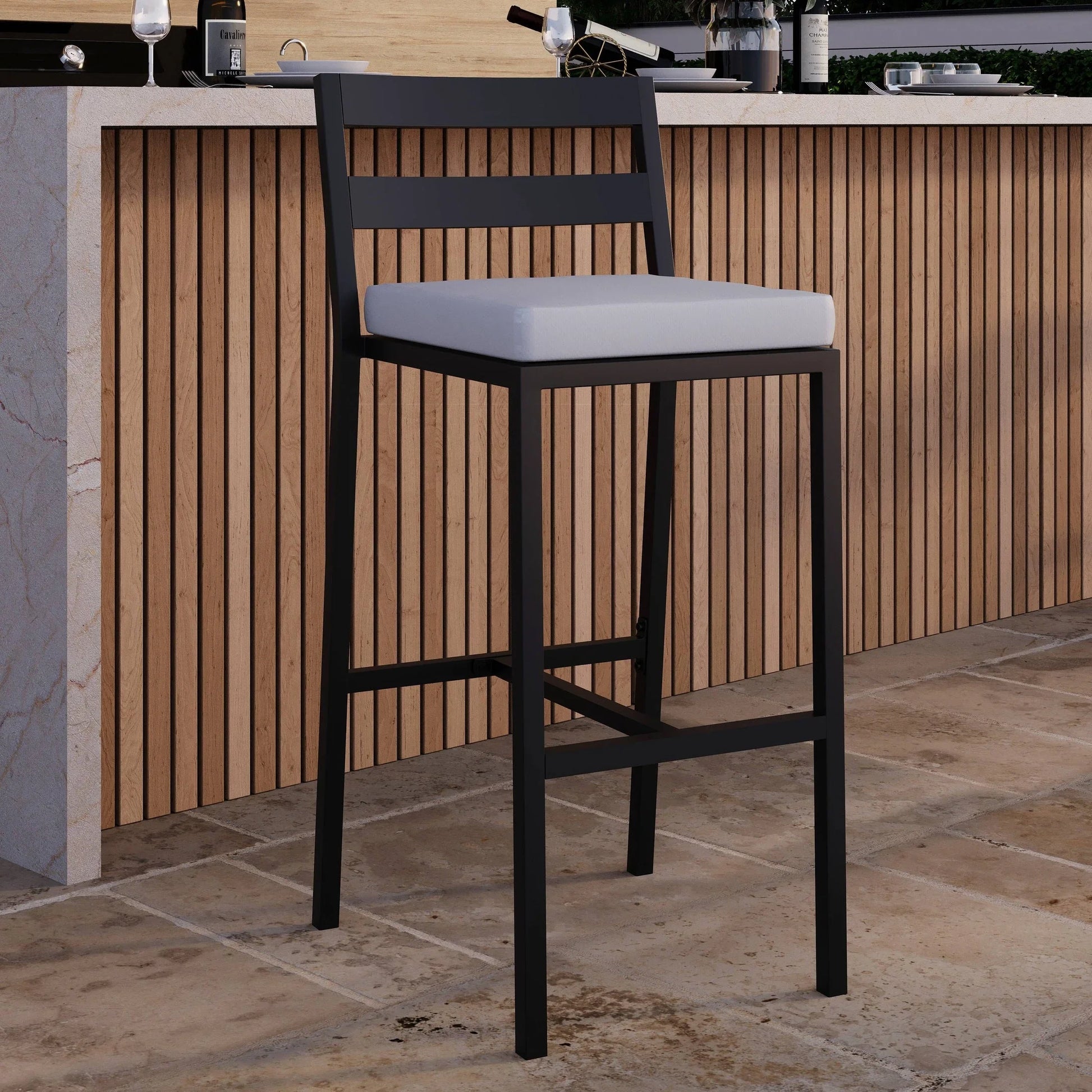 Chelsea Modern Patio Bar Chair in Powder-Coated Aluminum with Removable Cushion - Elax Furniture