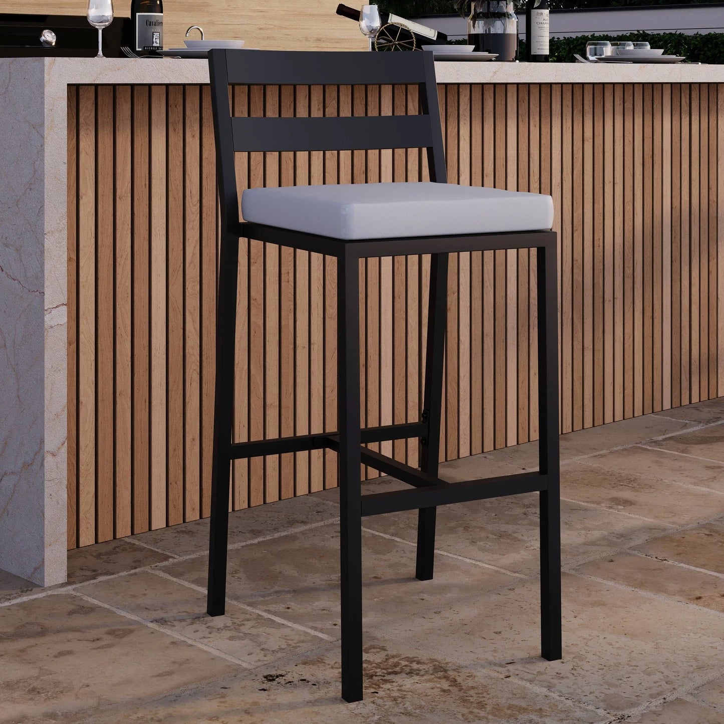 Chelsea Modern Patio Bar Chair in Powder-Coated Aluminum with Removable Cushion - Elax Furniture