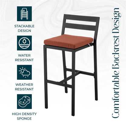 Chelsea Modern Patio Bar Chair in Powder-Coated Aluminum with Removable Cushion - Elax Furniture