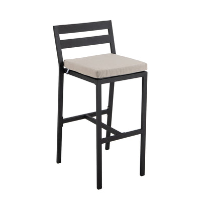 Chelsea 7-Piece Patio Bar Set: Aluminum Fire Pit Table with Tank Holder & 6 Barstools with Cushions - Elax Furniture