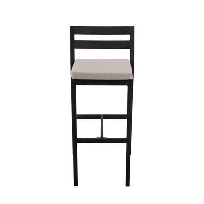 Chelsea 7-Piece Patio Bar Set: Aluminum Fire Pit Table with Tank Holder & 6 Barstools with Cushions - Elax Furniture