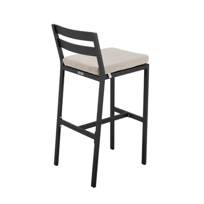 Chelsea 7-Piece Patio Bar Set: Aluminum Fire Pit Table with Tank Holder & 6 Barstools with Cushions - Elax Furniture