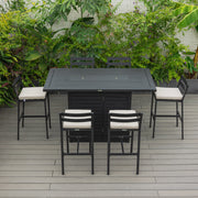 Chelsea 7-Piece Patio Bar Set: Aluminum Fire Pit Table with Tank Holder & 6 Barstools with Cushions - Elax Furniture