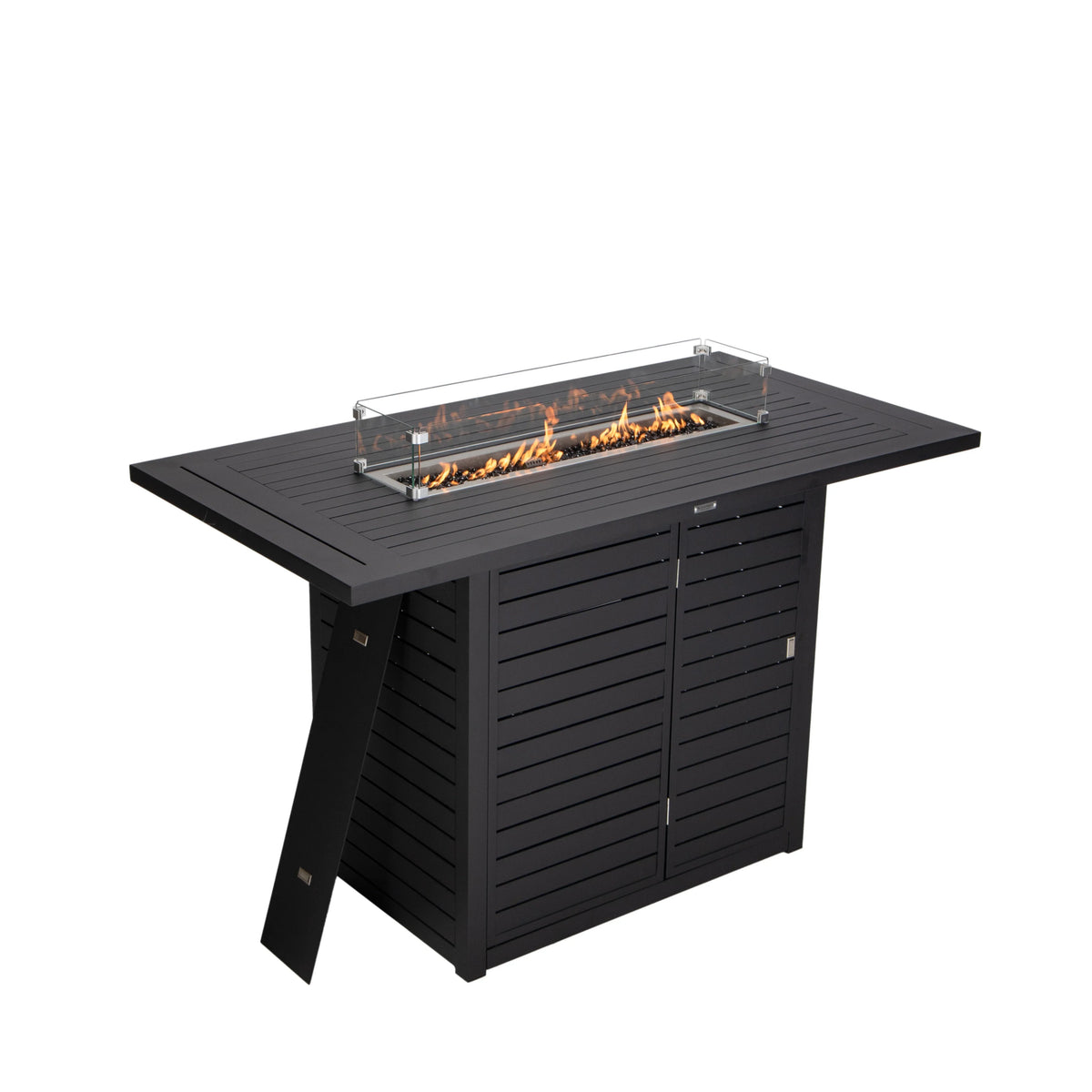 Chelsea 7-Piece Patio Bar Set: Aluminum Fire Pit Table with Tank Holder & 6 Barstools with Cushions - Elax Furniture