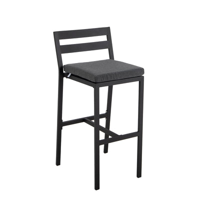 Chelsea 7-Piece Patio Bar Set: Aluminum Fire Pit Table with Tank Holder & 6 Barstools with Cushions - Elax Furniture