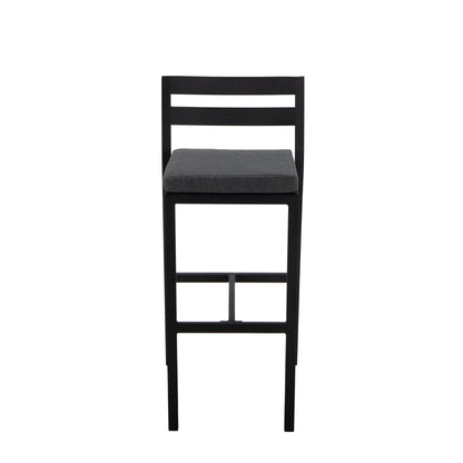 Chelsea 7-Piece Patio Bar Set: Aluminum Fire Pit Table with Tank Holder & 6 Barstools with Cushions - Elax Furniture