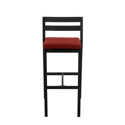 Chelsea 7-Piece Patio Bar Set: Aluminum Fire Pit Table with Tank Holder & 6 Barstools with Cushions - Elax Furniture