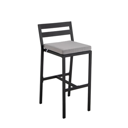 Chelsea 7-Piece Patio Bar Set: Aluminum Fire Pit Table with Tank Holder & 6 Barstools with Cushions - Elax Furniture