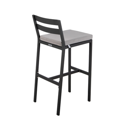 Chelsea 7-Piece Patio Bar Set: Aluminum Fire Pit Table with Tank Holder & 6 Barstools with Cushions - Elax Furniture