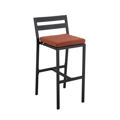 Chelsea 7-Piece Patio Bar Set: Aluminum Fire Pit Table with Tank Holder & 6 Barstools with Cushions - Elax Furniture