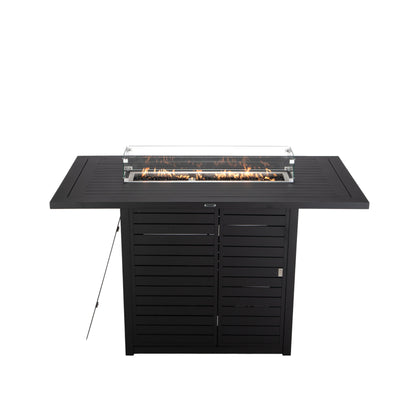 Chelsea 7-Piece Patio Bar Set: Aluminum Fire Pit Table with Tank Holder & 6 Barstools with Cushions - Elax Furniture