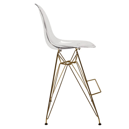 Cresco Modern Acrylic Barstool with Gold Chrome Base and Footrest - Elax Furniture