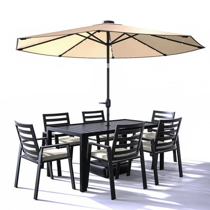 Chelsea 7-Piece Modern Outdoor Dining Set in Black Aluminum with Removable Cushions - Elax Furniture