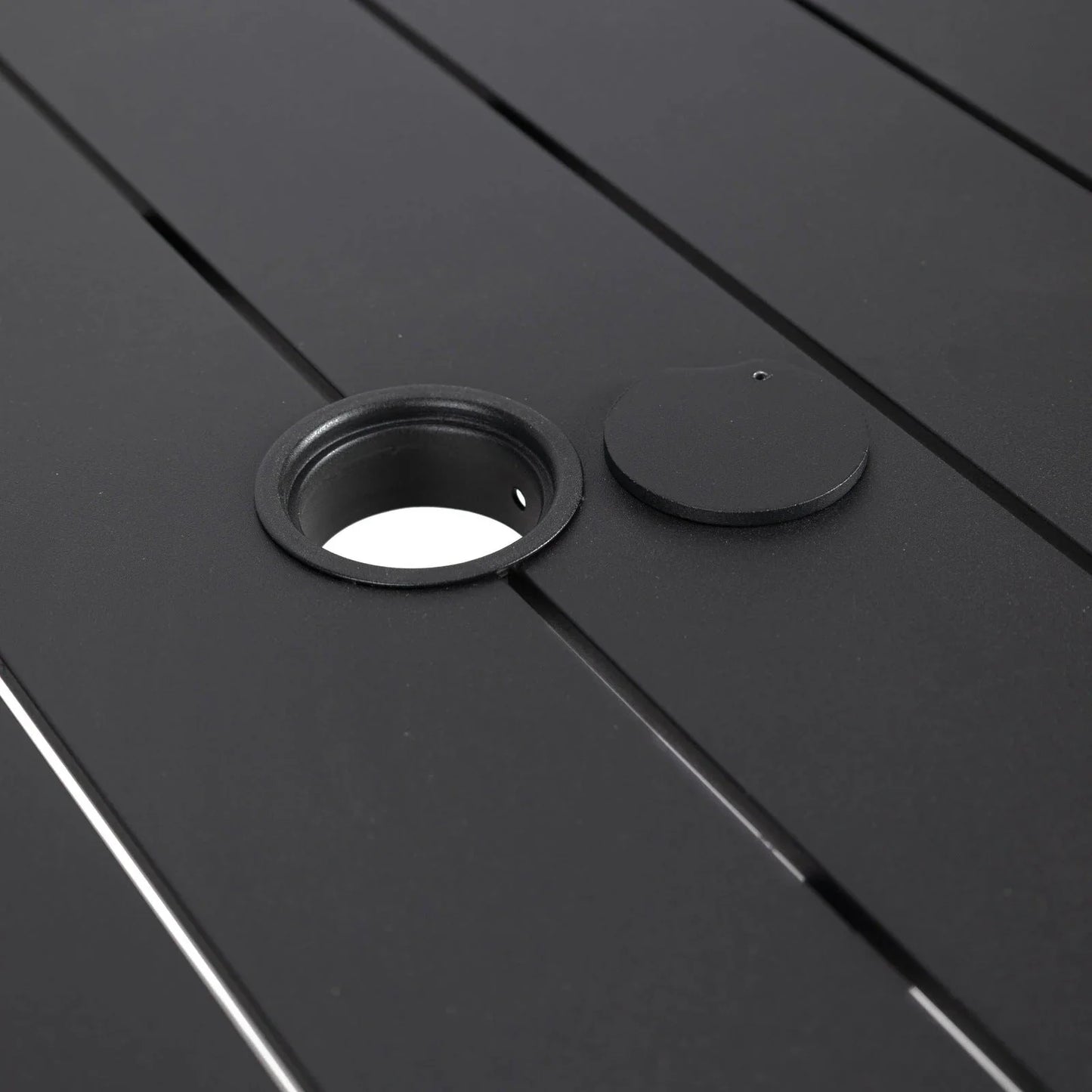 Chelsea 7-Piece Modern Outdoor Dining Set in Black Aluminum with Removable Cushions - Elax Furniture