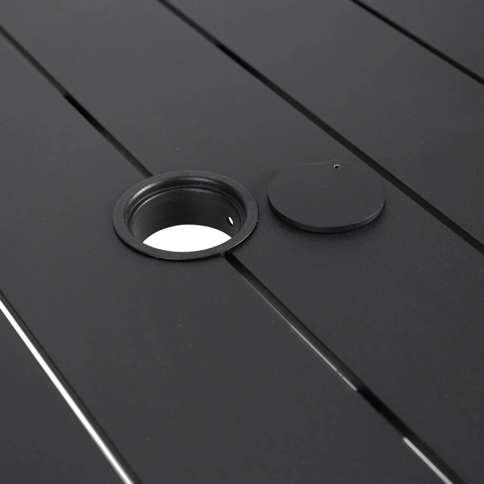 Chelsea 7-Piece Modern Outdoor Dining Set in Black Aluminum with Removable Cushions - Elax Furniture