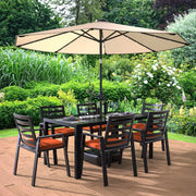 Chelsea 7-Piece Modern Outdoor Dining Set in Black Aluminum with Removable Cushions - Elax Furniture