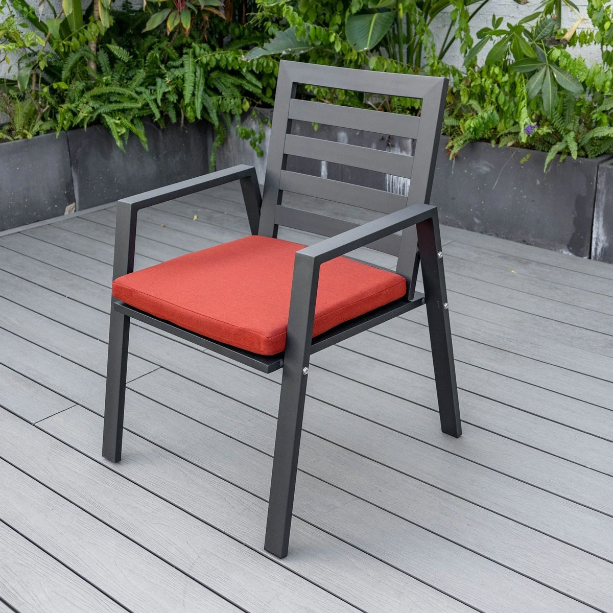 Chelsea 7-Piece Modern Outdoor Dining Set in Black Aluminum with Removable Cushions - Elax Furniture