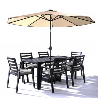 Chelsea 7-Piece Modern Outdoor Dining Set in Black Aluminum with Removable Cushions - Elax Furniture