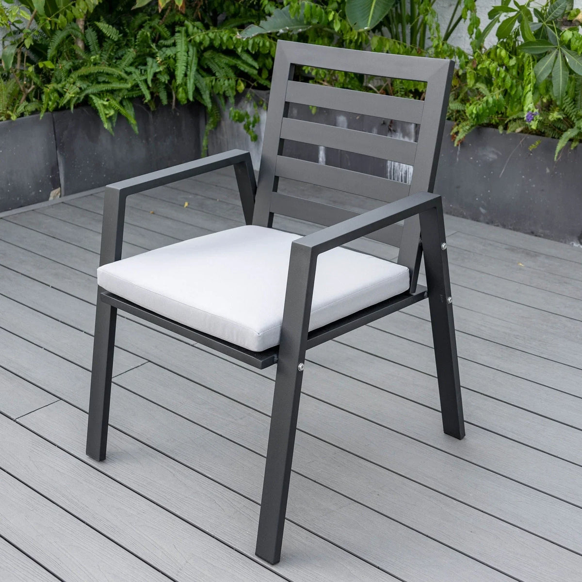 Chelsea 7-Piece Modern Outdoor Dining Set in Black Aluminum with Removable Cushions - Elax Furniture