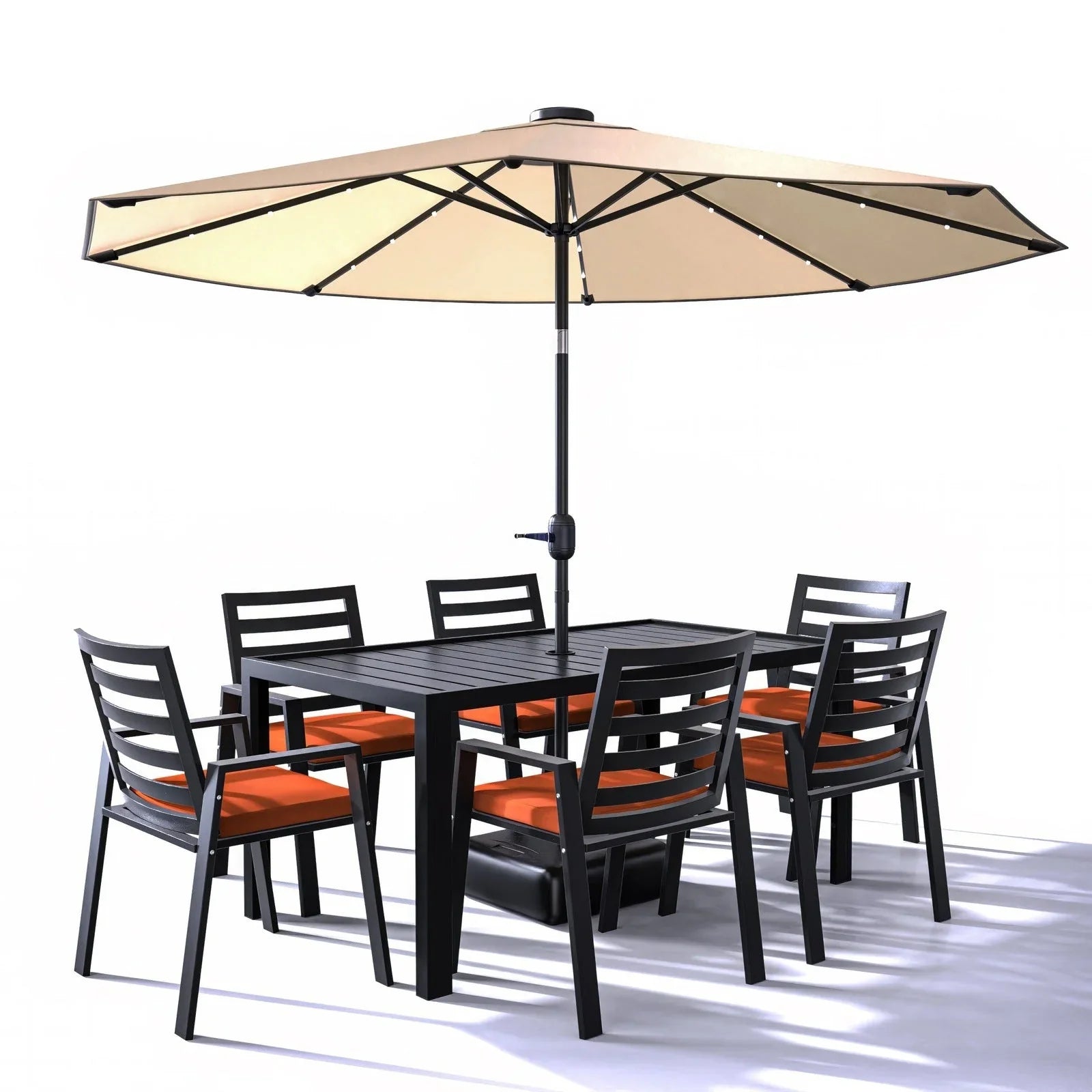 Chelsea 7-Piece Modern Outdoor Dining Set in Black Aluminum with Removable Cushions - Elax Furniture