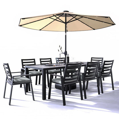 Chelsea 9-Piece Modern Outdoor Dining Set in Black Aluminum with Removable Cushions - Elax Furniture