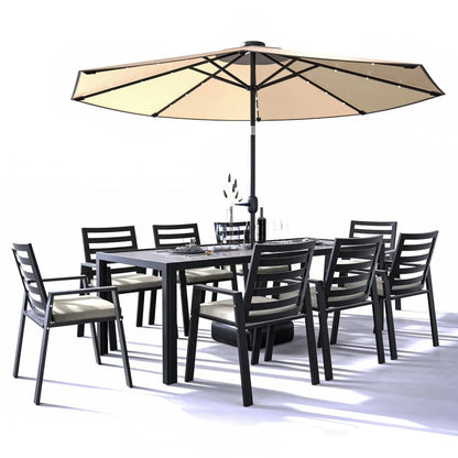 Chelsea 9-Piece Modern Outdoor Dining Set in Black Aluminum with Removable Cushions - Elax Furniture