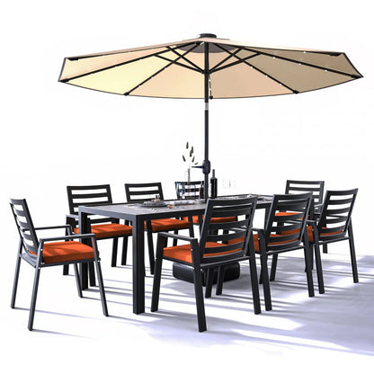 Chelsea 9-Piece Modern Outdoor Dining Set in Black Aluminum with Removable Cushions - Elax Furniture