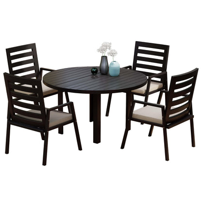 Chelsea 5-Piece Patio Dining Set with 48" Round Aluminum Dining Table and 4 Dining Armchair - Elax Furniture