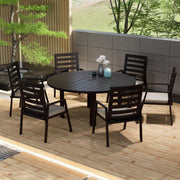 Chelsea 7-Piece Patio Dining Set with 60" Round Aluminum Dining Table and 6 Dining Armchair - Elax Furniture