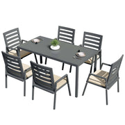 Chelsea 7-Piece Patio Dining Set 78-118" Wide Rectangular Extendable Aluminum Dining Table and 6 Dining Armchair - Elax Furniture