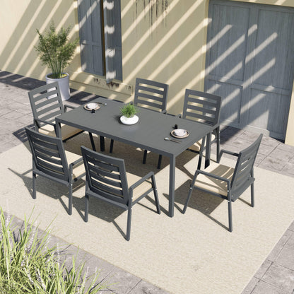 Chelsea 7-Piece Patio Dining Set 78-118" Wide Rectangular Extendable Aluminum Dining Table and 6 Dining Armchair - Elax Furniture