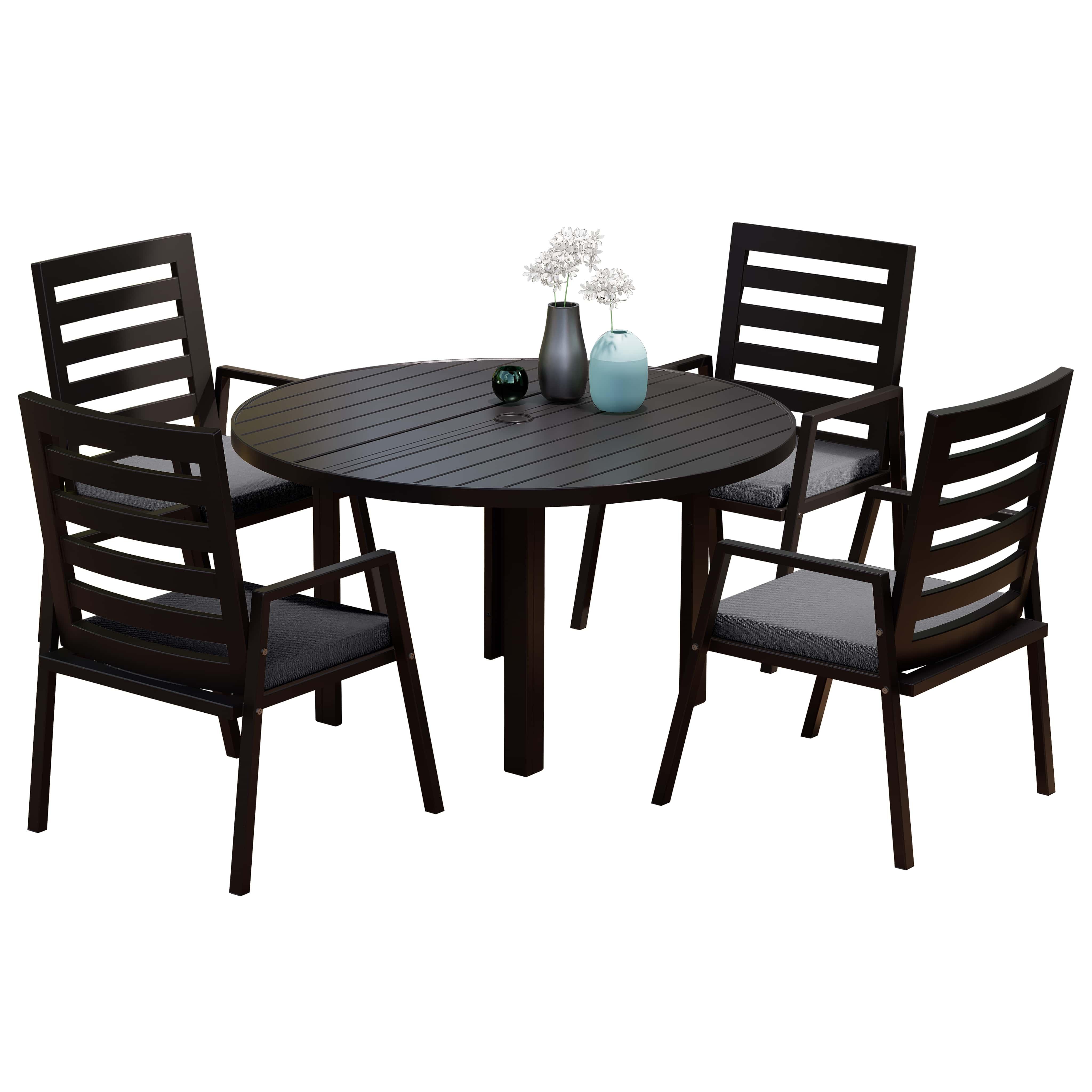 Chelsea 5-Piece Patio Dining Set with 48" Round Aluminum Dining Table and 4 Dining Armchair - Elax Furniture