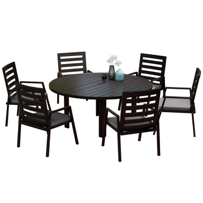 Chelsea 7-Piece Patio Dining Set with 60" Round Aluminum Dining Table and 6 Dining Armchair - Elax Furniture
