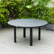 Chelsea 7-Piece Patio Dining Set with 60" Round Aluminum Dining Table and 6 Dining Armchair - Elax Furniture