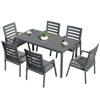 Chelsea 7-Piece Patio Dining Set 78-118" Wide Rectangular Extendable Aluminum Dining Table and 6 Dining Armchair - Elax Furniture