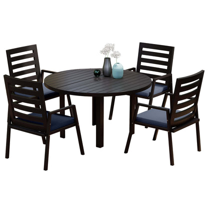 Chelsea 5-Piece Patio Dining Set with 48" Round Aluminum Dining Table and 4 Dining Armchair - Elax Furniture