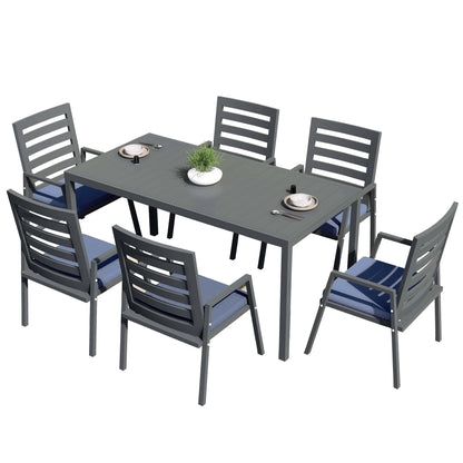 Chelsea 7-Piece Patio Dining Set 78-118" Wide Rectangular Extendable Aluminum Dining Table and 6 Dining Armchair - Elax Furniture