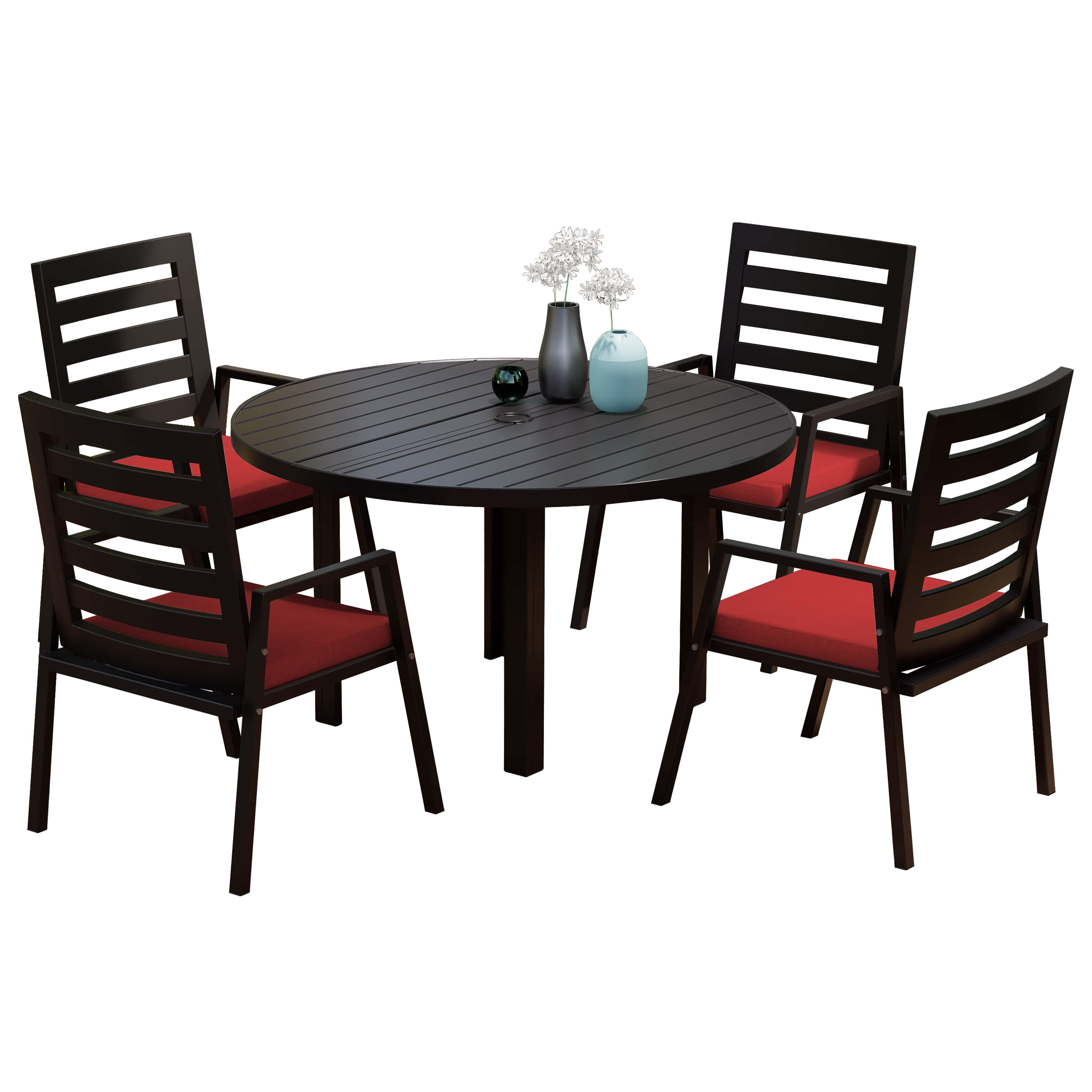 Chelsea 5-Piece Patio Dining Set with 48" Round Aluminum Dining Table and 4 Dining Armchair - Elax Furniture