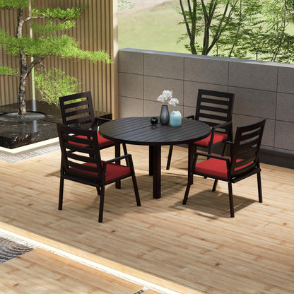 Chelsea 5-Piece Patio Dining Set with 48" Round Aluminum Dining Table and 4 Dining Armchair - Elax Furniture