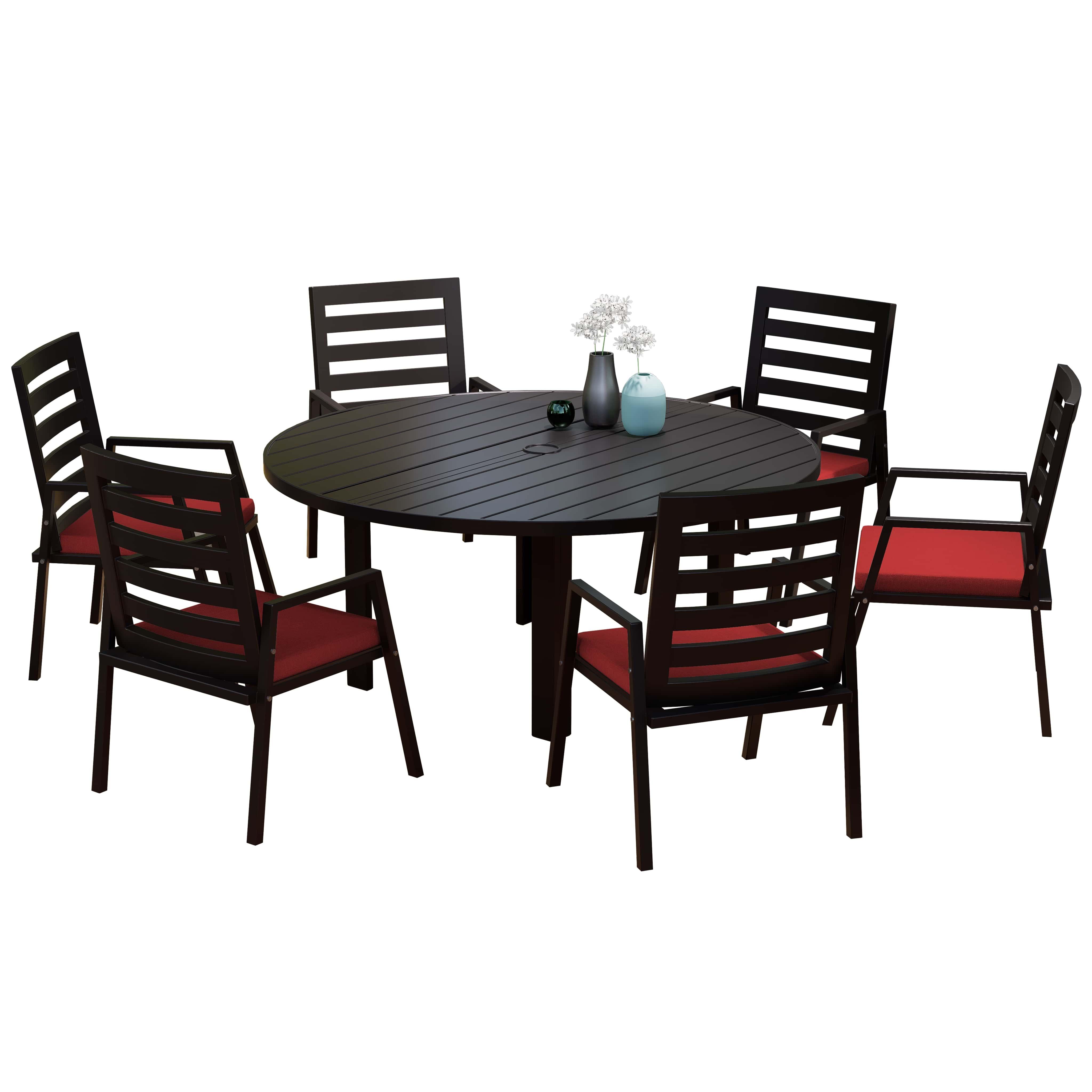 Chelsea 7-Piece Patio Dining Set with 60" Round Aluminum Dining Table and 6 Dining Armchair - Elax Furniture
