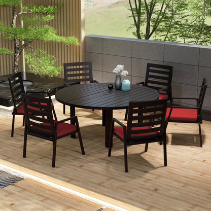 Chelsea 7-Piece Patio Dining Set with 60" Round Aluminum Dining Table and 6 Dining Armchair - Elax Furniture