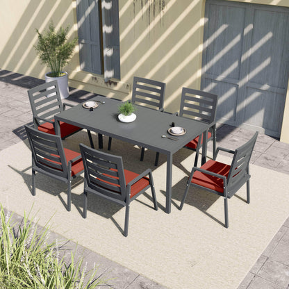 Chelsea 7-Piece Patio Dining Set 78-118" Wide Rectangular Extendable Aluminum Dining Table and 6 Dining Armchair - Elax Furniture