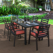 Chelsea 9-Piece Modern Outdoor Dining Set in Black Aluminum with Removable Cushions - Elax Furniture
